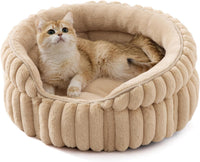 Bedsure ComfyFleece Washable Cute Cat Bed, Soft Round Kitten Bed - 20''x20''x8'' / Sandy Beige