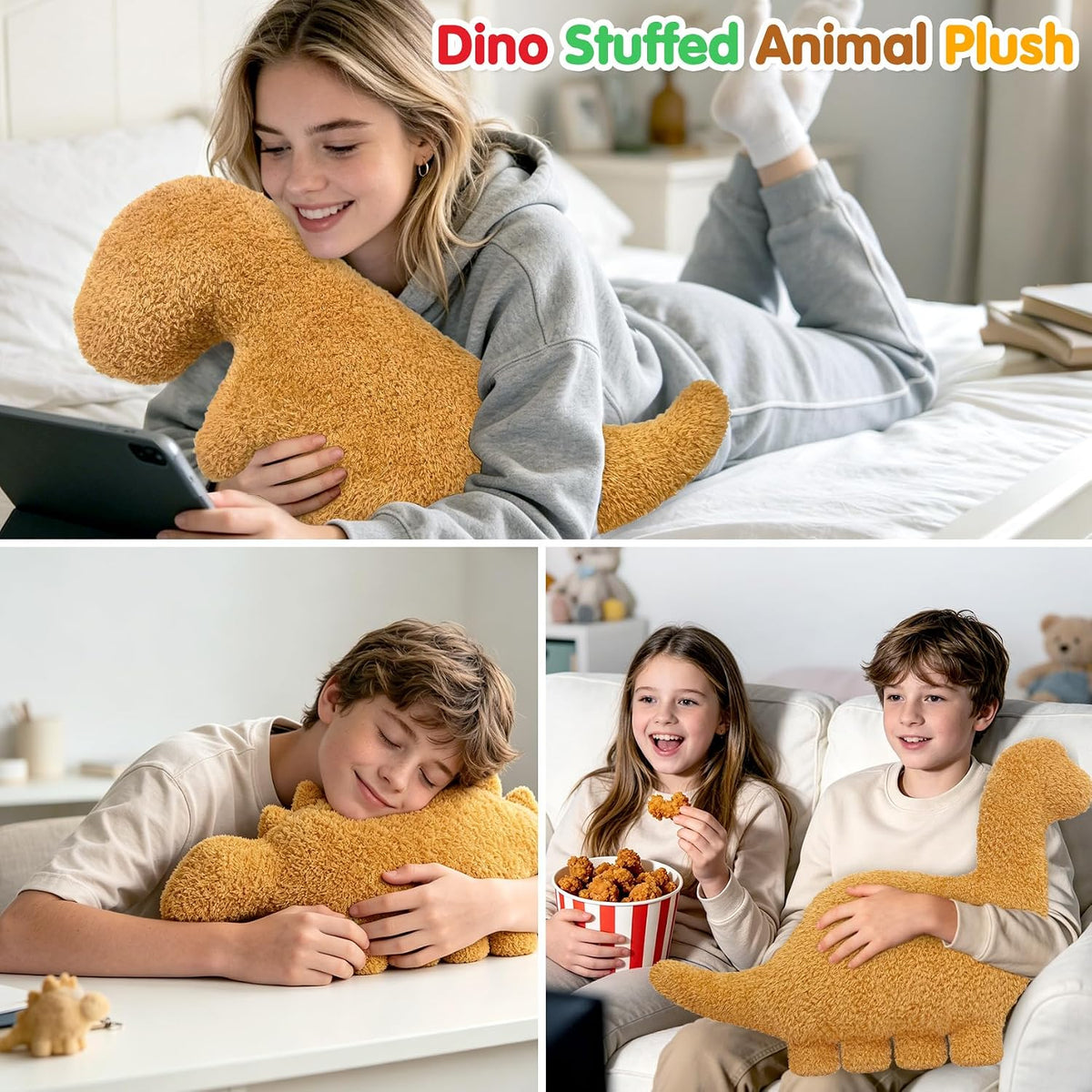 Dino Nugget Pillow Plush, Dinosaur Chicken Plush Nuggets Pillow Funny Birthday Gifts for Boys - Group - Golden 2 Pcs / Large - image 3
