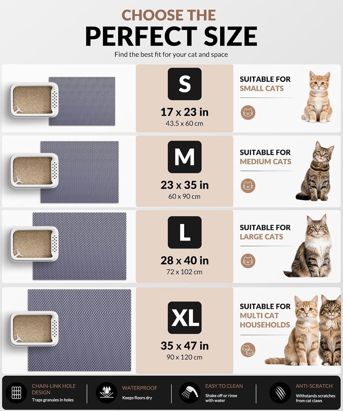 Cat Litter Mat, Cut to Fit Any Place - Grey / 40x28 Inch - image 4