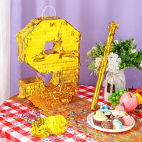 Sratte gold foil number piñata set with gold blindfold, piñata stick and bag of confetti - view 10