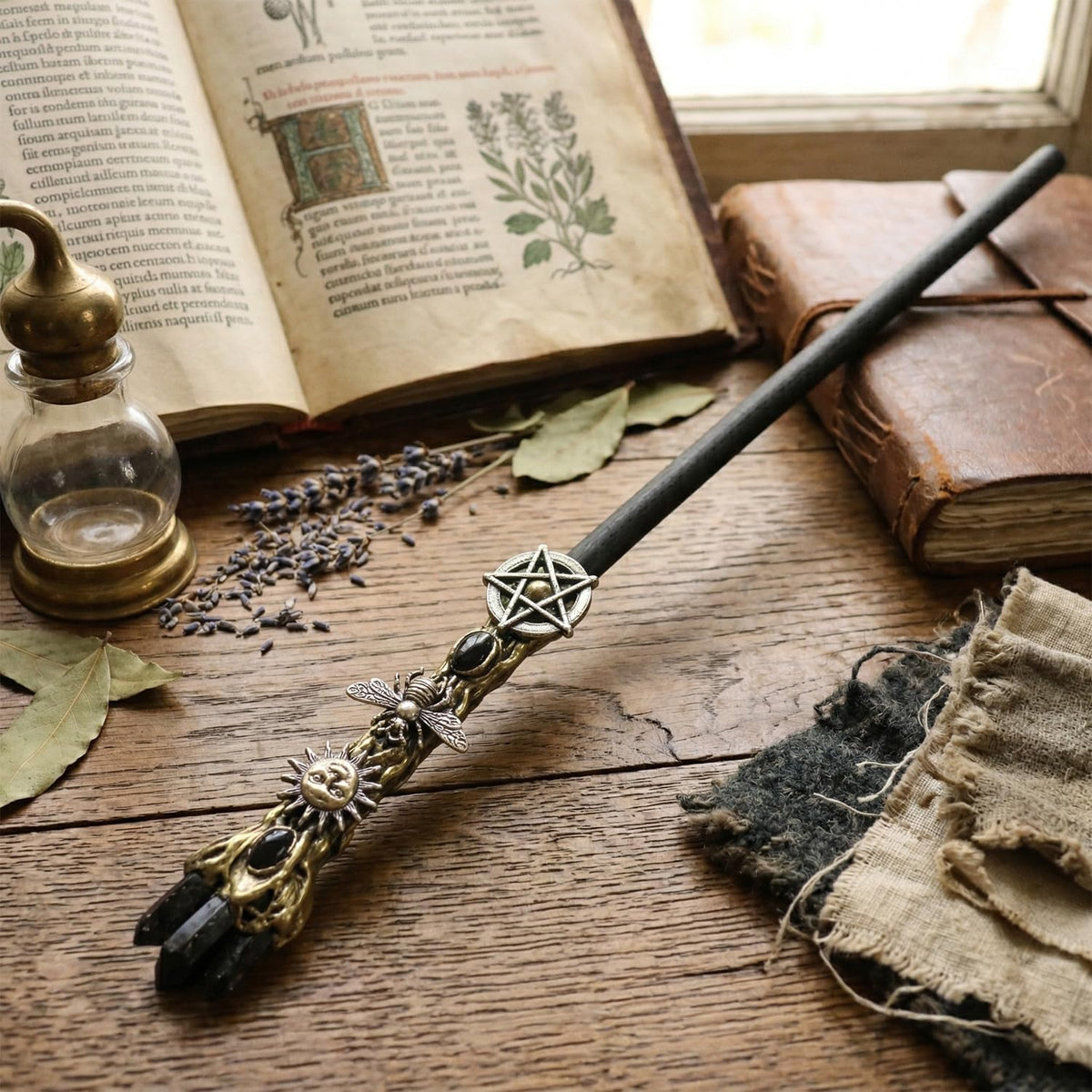 Bubbmi rhinestone witch magic wand in Snakepurple with solid wood body and metal accents - view 13