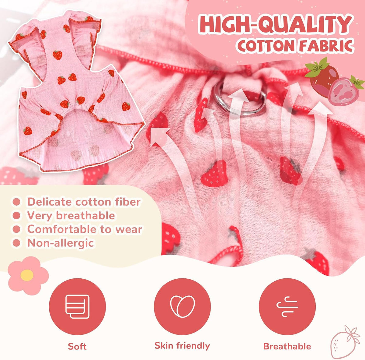 Dog Dresses for Small Dogs Girl Female Dog Cat Clothes Dress Cute - Pink / Small (suggest 4.5-6.5 lbs) - image 2