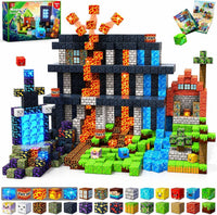 GraceDuck 300 PCS Magnetic Blocks, Magnetic Building Blocks - 150pcs Led Glowing Volcano