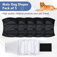 5 Pack Dog Diapers Male, High Absorbing Dog Wraps - Small / Black - image 3
