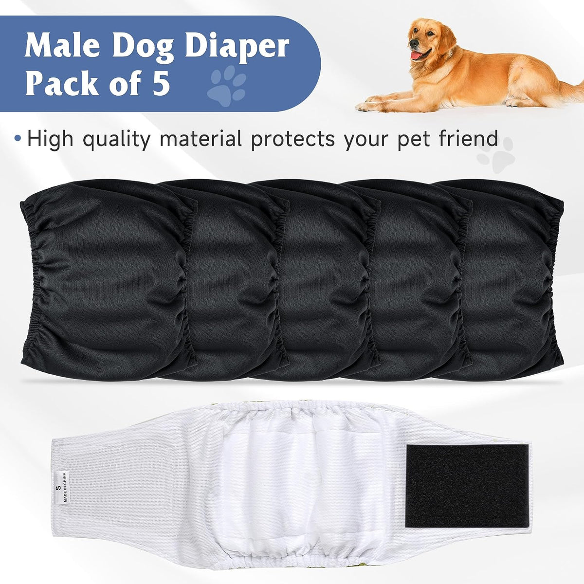 5 Pack Dog Diapers Male, High Absorbing Dog Wraps - Small / Black - image 3