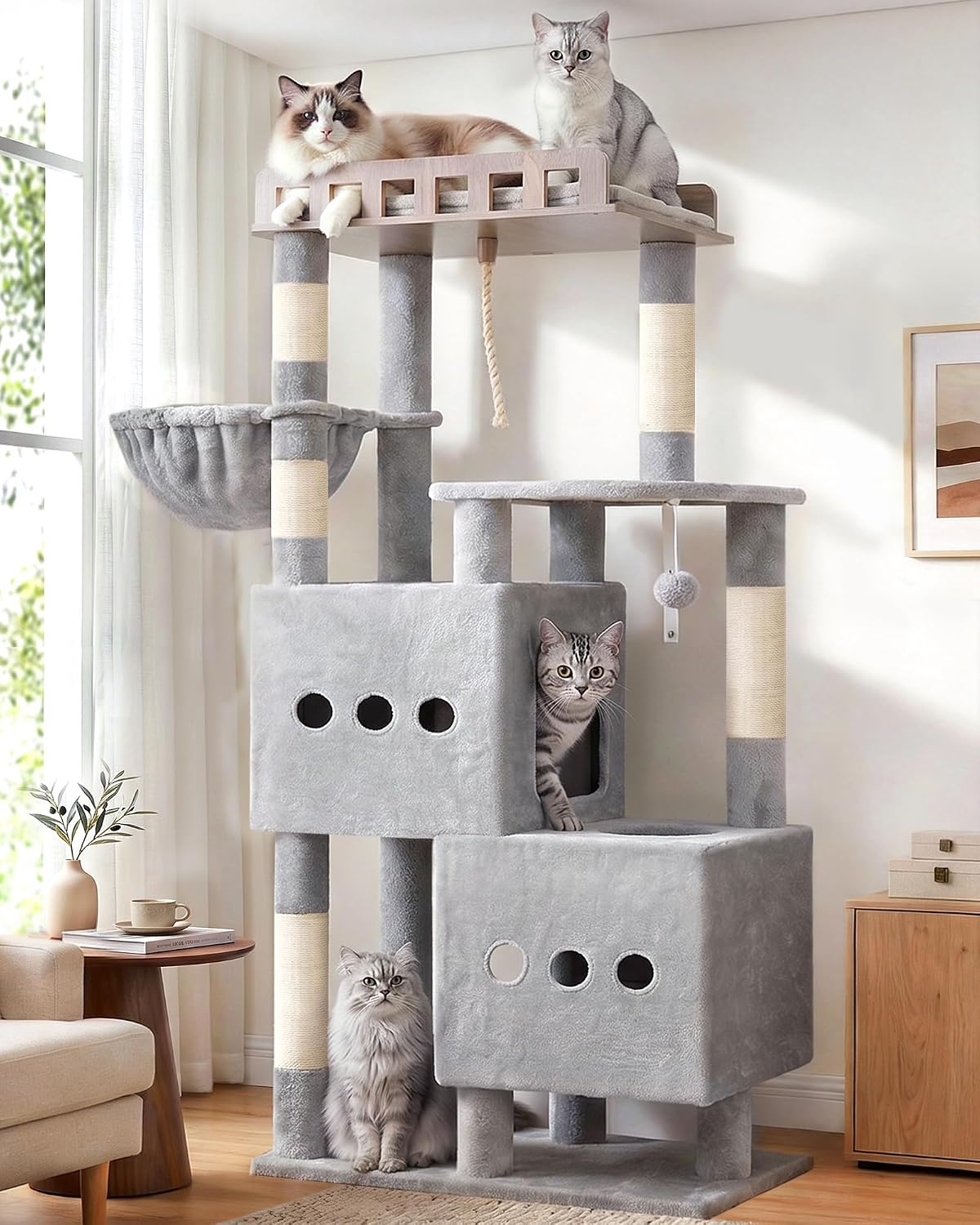 Maine Coon Cat Tree, Heavy Duty Cat Tower for 20 lbs+, GCT033G – Essentials for Cats - 60 inches / Light Gray