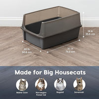IRIS USA XX-Large Cat Litter Box, Open Top Extra Large Litter Box for Big Cats and Multi-Cat Households, High Sided Scatter Shield, Easy to Clean, 30" L x 20" W x 14" H, Gray