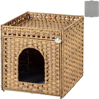 Cat Litter Box Enclosure Furniture, Hidden PE Rattan - Natural / Standard