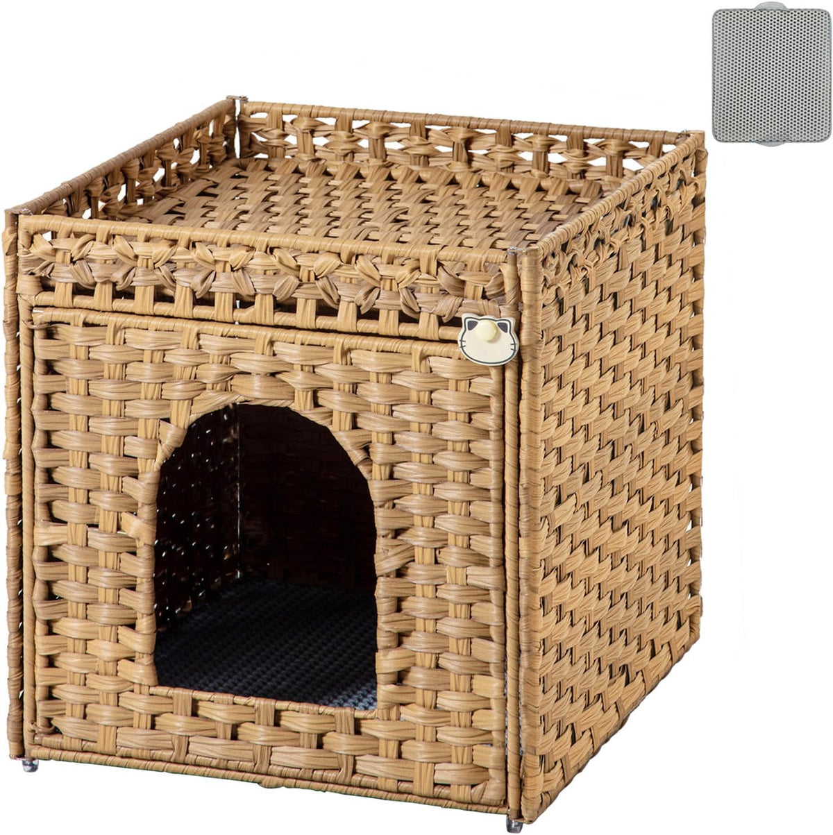 Cat Litter Box Enclosure Furniture, Hidden PE Rattan - Natural / Standard
