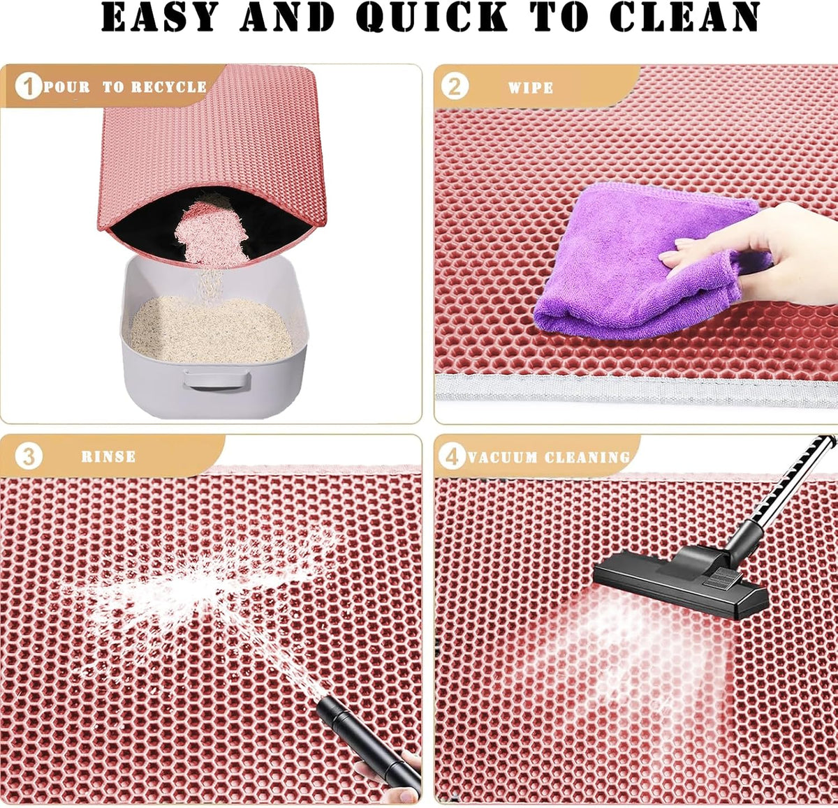 Cat Litter Mat, Honeycomb Double Layer Litter Trapping Mat – Daily Care for Cats - Pink / 45x26 Inches - image 4