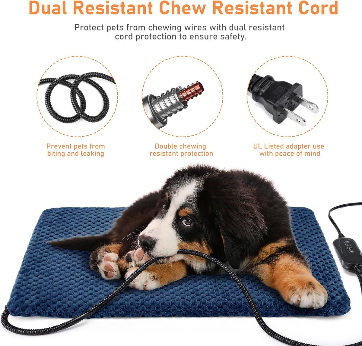 Heated Dog Bed, Waterproof Adjustable Temperature Dog Cat Heating Pad with Timer, Indoor Pet - XL: 47" x 28" / Navy Blue - image 3