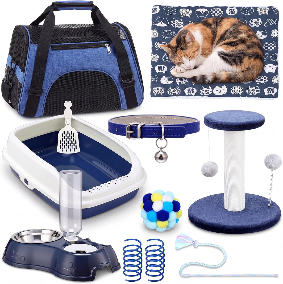 Eccliy 10 Pcs Kitten Starter Kit for Indoor - Classic / Medium / Dark Blue