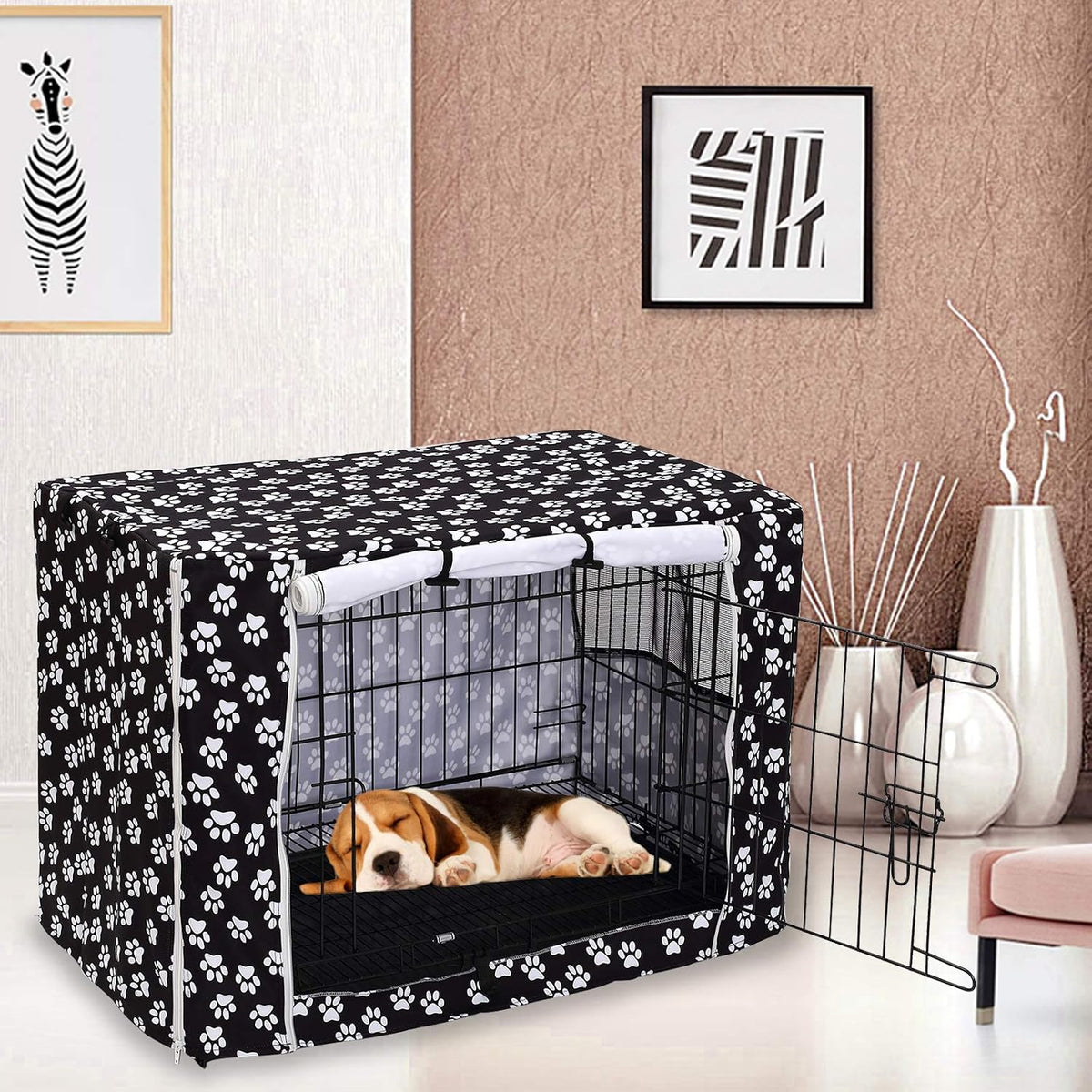 Pethiy Dog Crate Cover Durable Polyester Pet Kennel Cover Universal - 42.0"L x 27.0"W x 30.0"H / Black - image 2