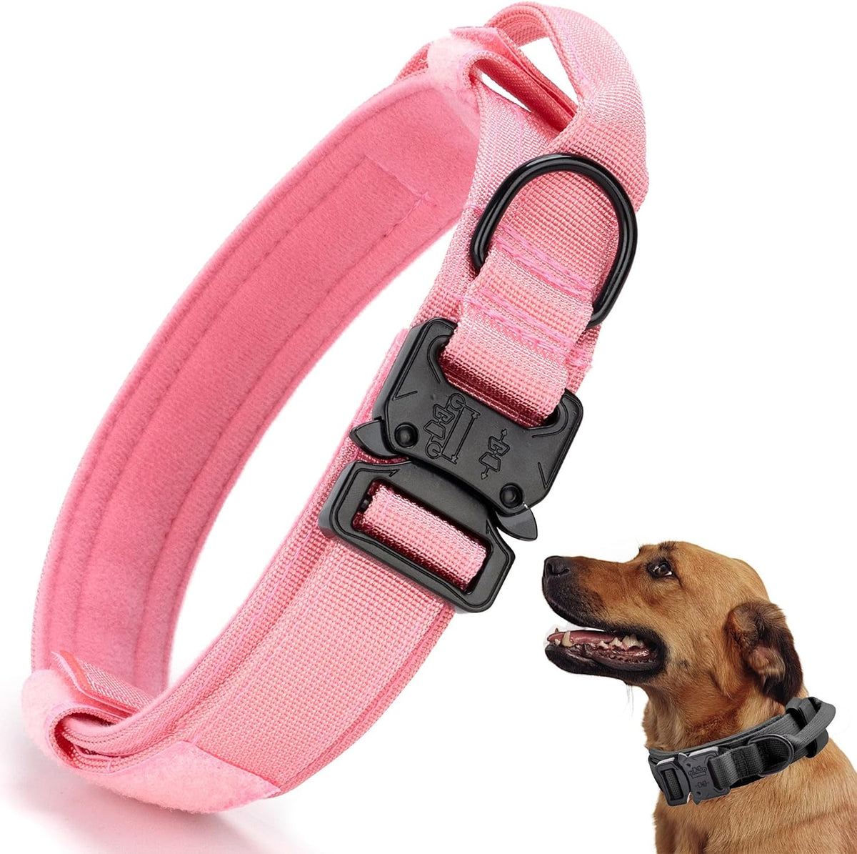 Tactical Dog Collar, Adjustable Military Training Nylon Pet Collar, Black L – Essentials for Dogs - Light Pink / XXLarge :Width 1.5",Neck 24-29"