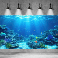 CaterRina 24 x 12 inch coral reef tropical fish aquarium background in vinyl - view 3