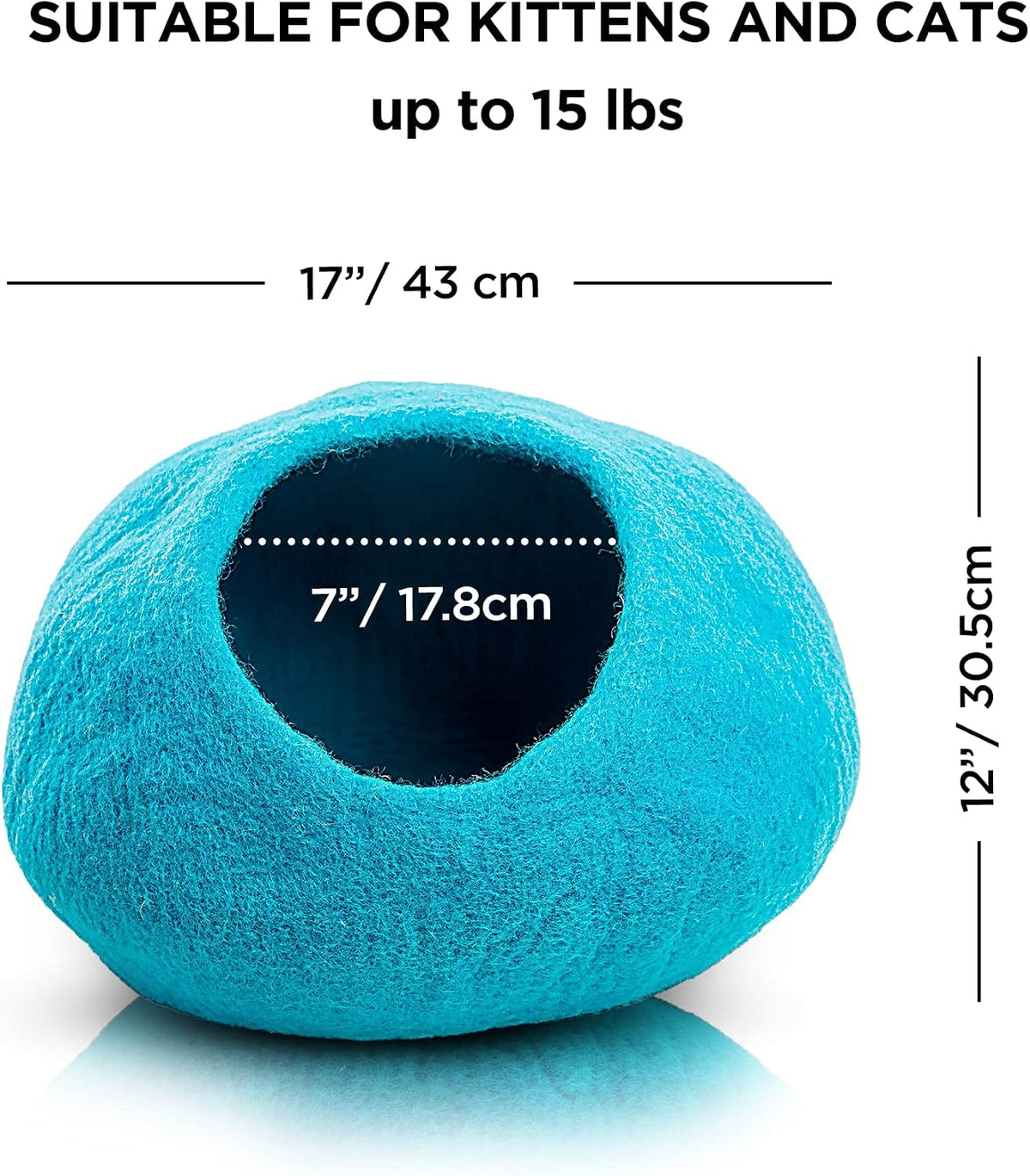 Woolygon Felt Cat Cave Bed, Merino Wool, Handcrafted – Essentials for Cats - Blue Plain - image 2