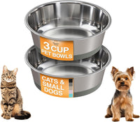 Neater Pet Brands Stainless Steel Dog Bowls with Non-Slip Rubber - 3 Cup (Set of 2) / Gray