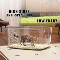 Gefryco Large Cat Litter Box with High Sided 24.6"x18.3"x12.2" - Jumbo Extra Large Open Anti - Splashing High Wall for Multiple Cats (Grey)