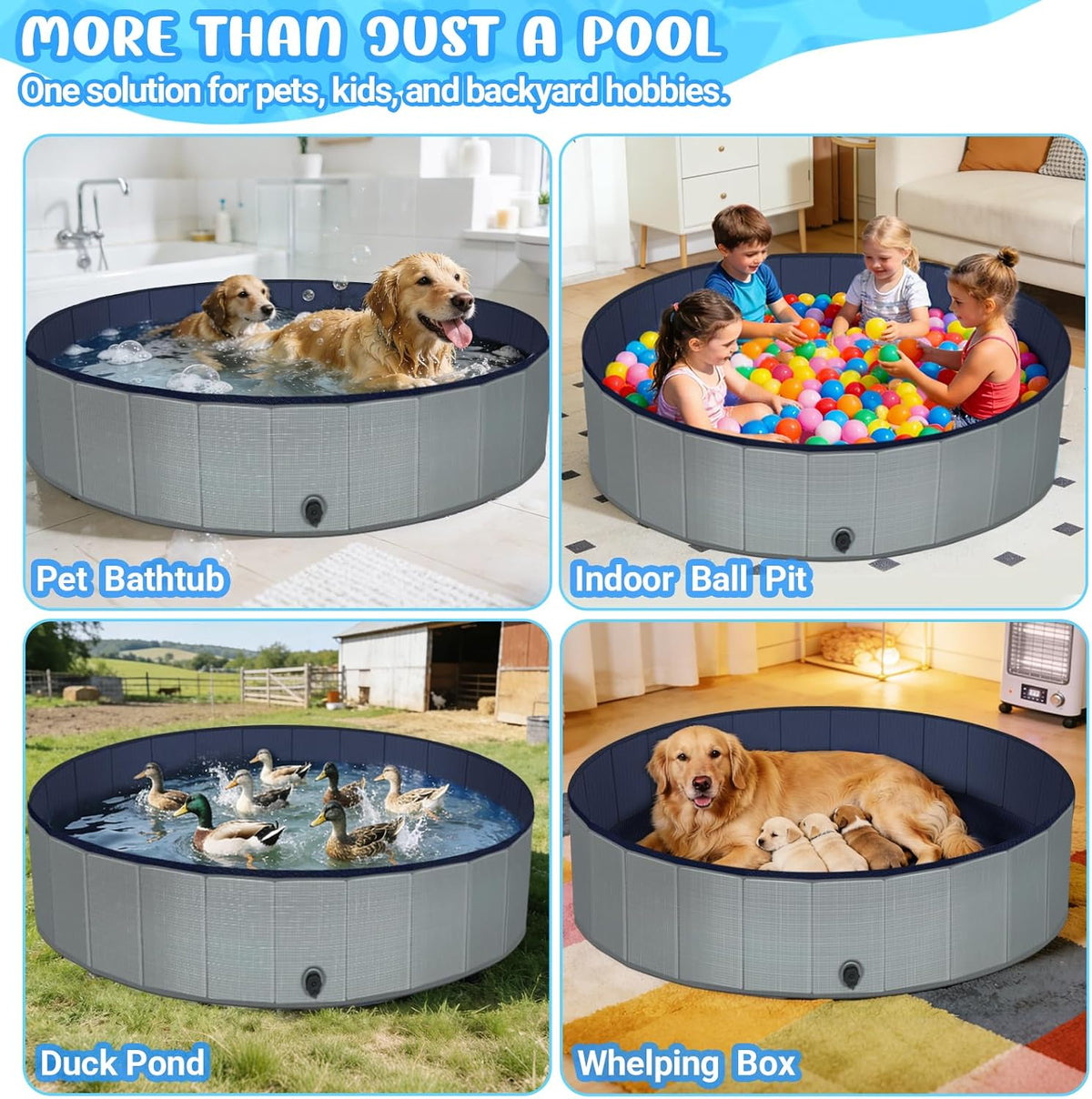 Dog Kiddie Pool for Small Medium Large Dogs, Multiple Pets - 47"x11.8" - image 2