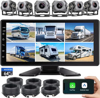 6-Channel Dash Cam 1080P Backup Camera System with 10.33 Inch Touch Parking Monitor,DVR Recording Back Up Camera for RV/Truck/Trailer/Van/SUV/Cars,Wireless Carplay/Android Auto/WiFi/Bluetooth/FM Radio