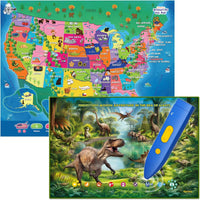 Qiaojoy bilingual talking USA map and solar system poster set with audio pen