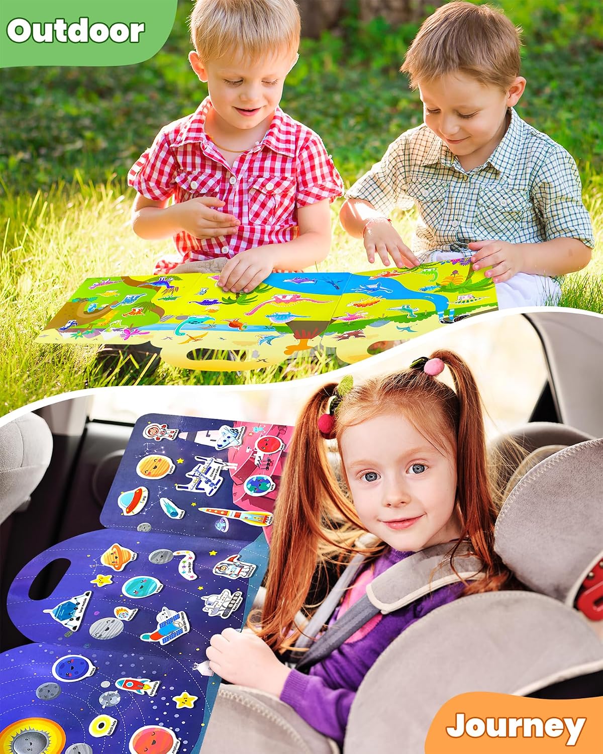 Walenced Reusable Sticker Book, Stickers for Kids - Dinosaur+Vehicle+Space - image 2