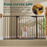 Cumbor 29.7-54.2" Wide Baby Gate for Stairs, Mom's Choice Awards Winner-Self Closing Dog Gate Indoor for Doorways, No Drilling Pressure Mounted Pet Gates for Kids, Easy Walk Through Safety Gate, Brown