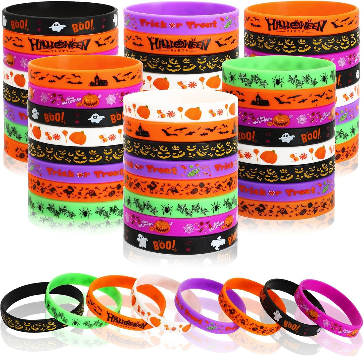 JUNEBRUSHS 64pcs Halloween Party Favors Silicone Bracelets Rubber - Halloween Style