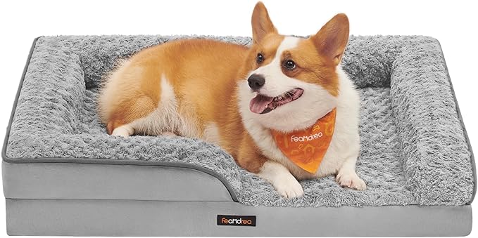 Feandrea Orthopaedic Dog Bed for Medium Dogs, Waterproof Dog Sofa Bed with Removable Washable Cover, 28 x 23 x 6.5 Inches, Dove Gray UPGW251G01