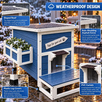 Large Outdoor Cat House with Soft Mat, Wooden Feral Cat Shelter – Essentials for Cats - Blue - image 4