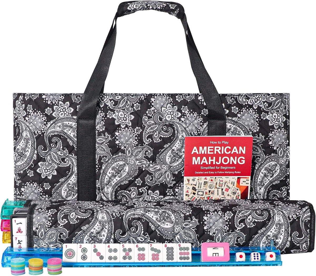 American Mahjong Game Set, 166 Quality White Tiles - Black