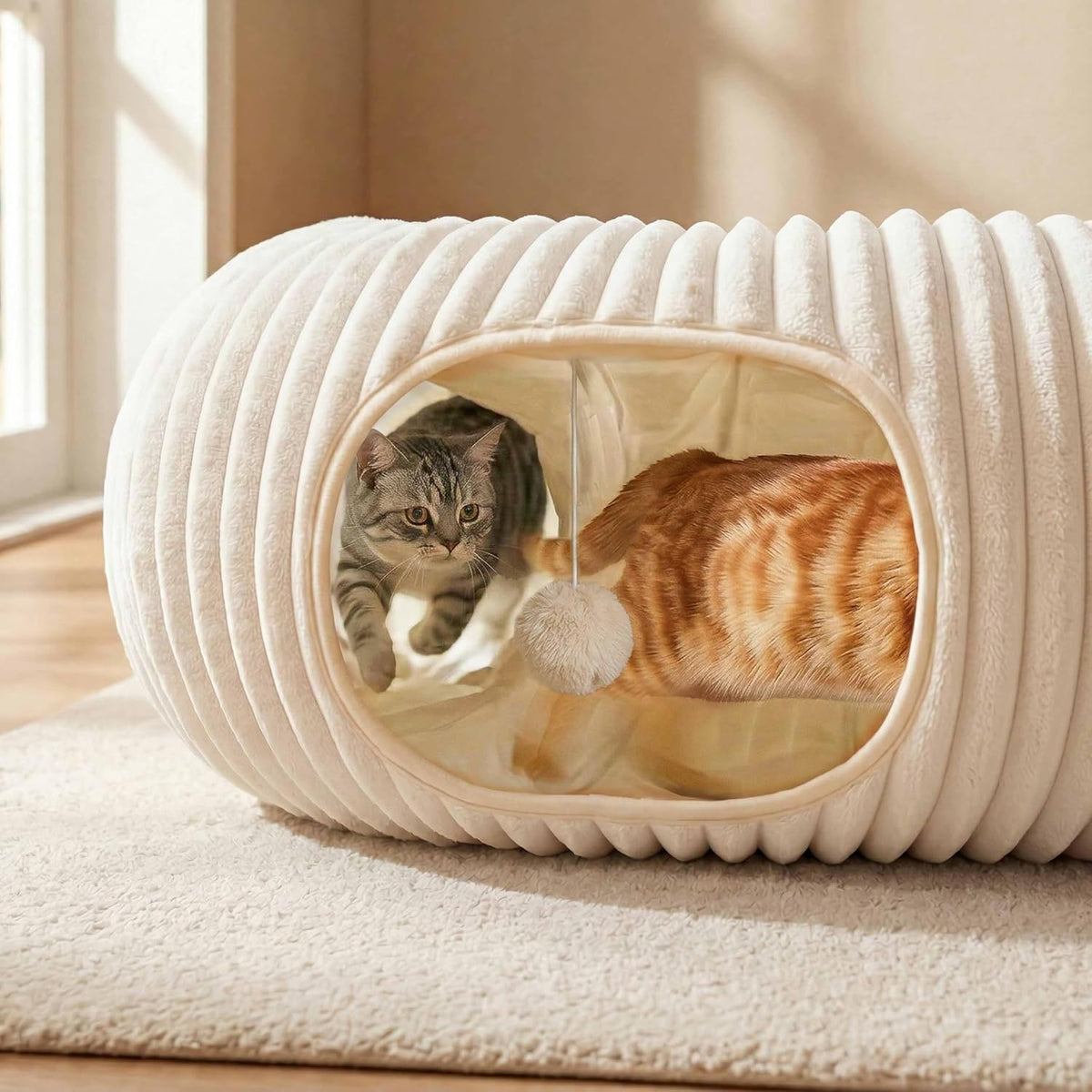 Cat Tunnel Bed with 40 Pcs Interactive Cat Toys - White / Medium - image 2
