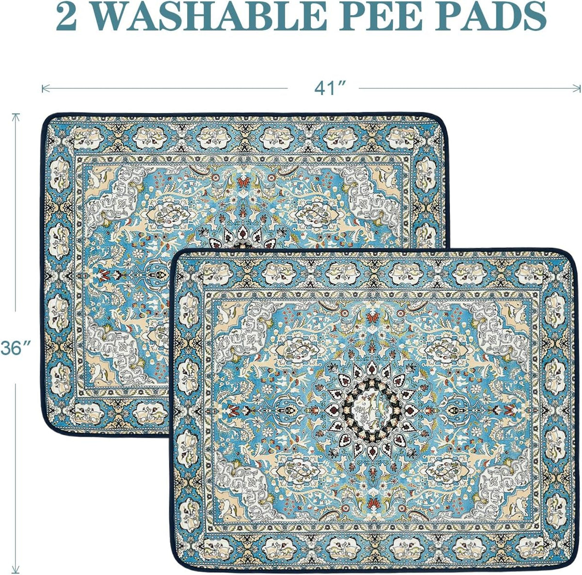 Washable Pee Pads for Dogs, Reusable Puppy Pads 36"x 41" 2 Pack – Essentials for Dogs - Medallion Blue / 36"*41"(Pack of 2) - image 2