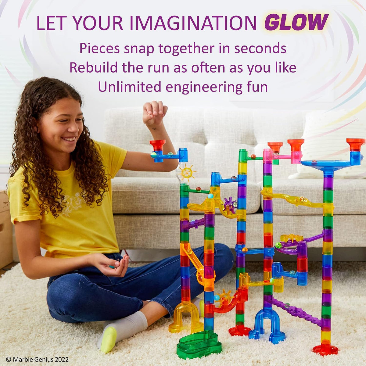Marble Genius 300 pcs Glow Marble Race Track & STEM Toy for Kids Ages - Starter Set - 115 pcs - image 4