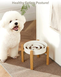 Ceramic Slow Feeder Dog Bowls - White + Stand / 8 Inches - image 2