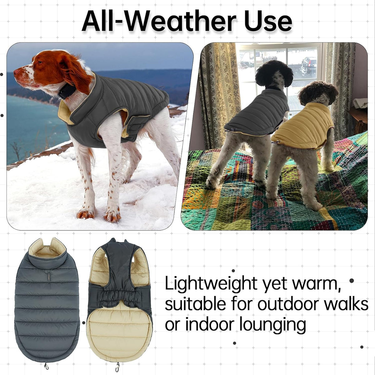 Lelepet Reversible Dog Coat Windproof Dog Jacket Lightweight Puffer - Small / Gray - image 3