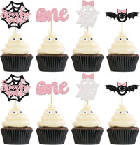Ephlyn 24 white glitter ghost cupcake toppers for Halloween desserts - view 3