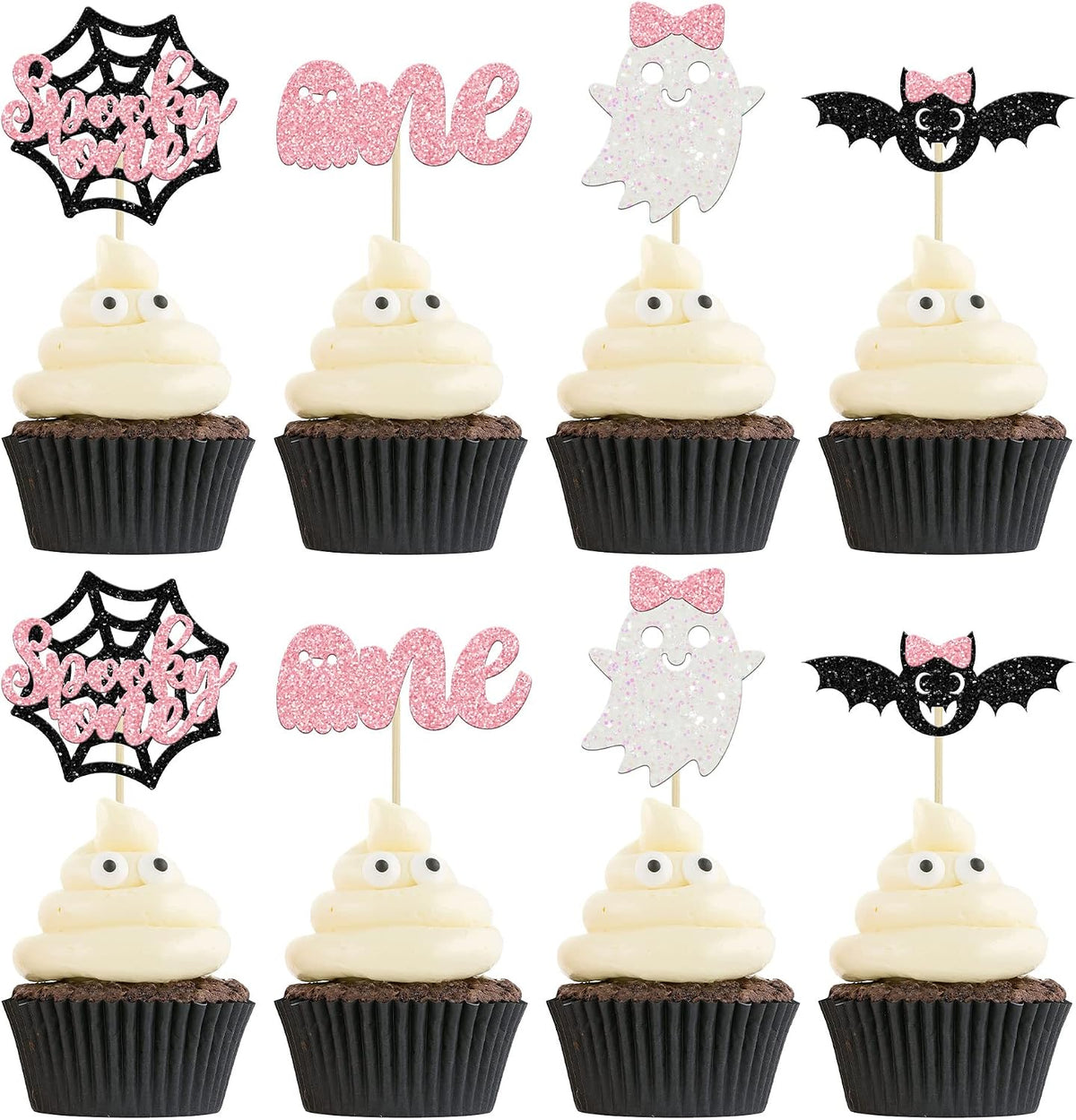 Ephlyn 24 white glitter ghost cupcake toppers for Halloween desserts - view 3
