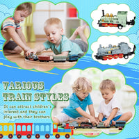 Hanaive 2 Set Train Toys Small Pull Back Train Steam Locomotive - Blue,green - image 4
