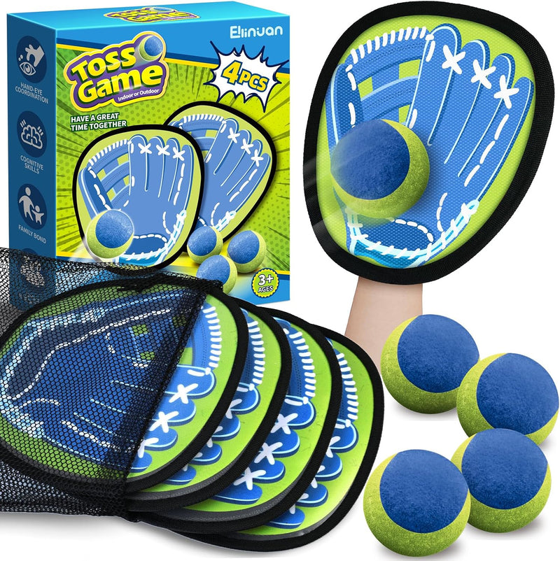 Ellinjan catch ball game set with 4 sticky paddles, 4 balls and storage bag
