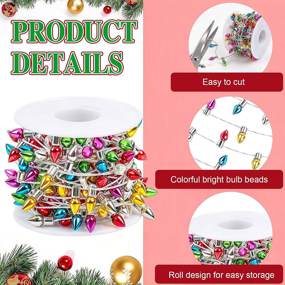 FOIMAS mini dollhouse fake Christmas string lights with colorful plastic bulbs - view 8