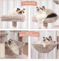 Cat Tree for Indoor Cats, 71'' (180cm) Multi-Level Cat Tower for Large Adult, Sturdy Cat Tree House with 2 Scratching Boards 7 Posts, 2 Plush Perches/Condos, Hammock, Muchroom GCT032MU