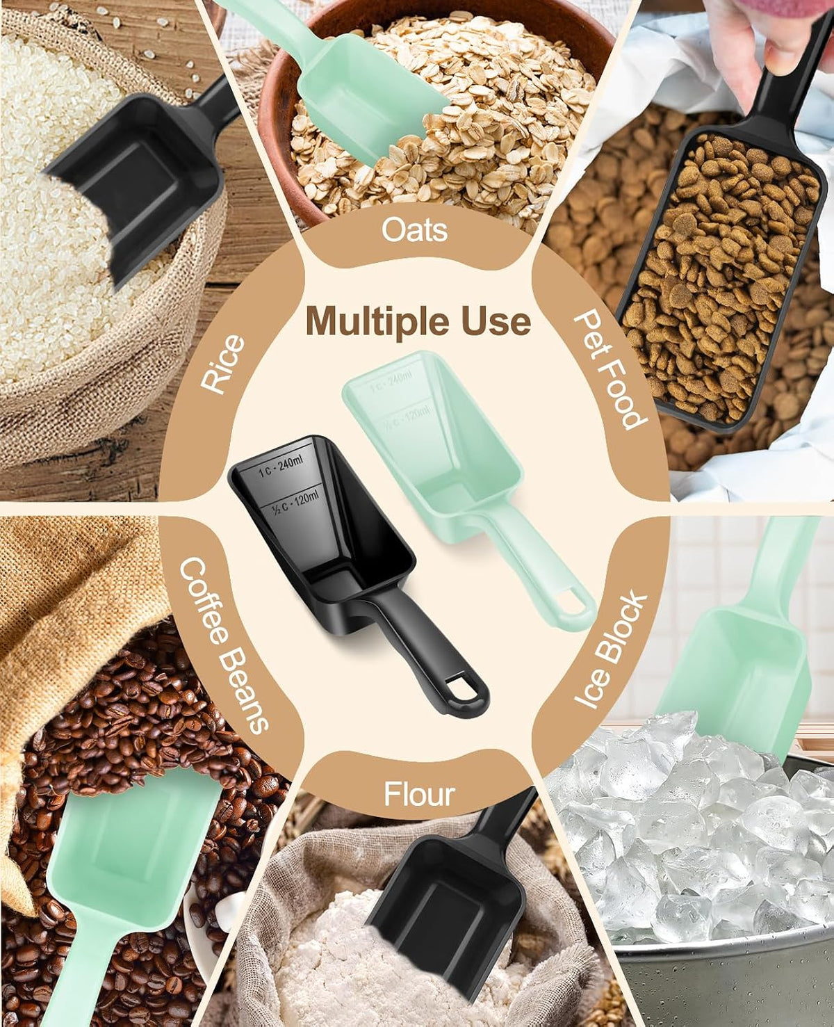 2-Pack Dog Food Scoop 1 Cup - Black and Green - image 3