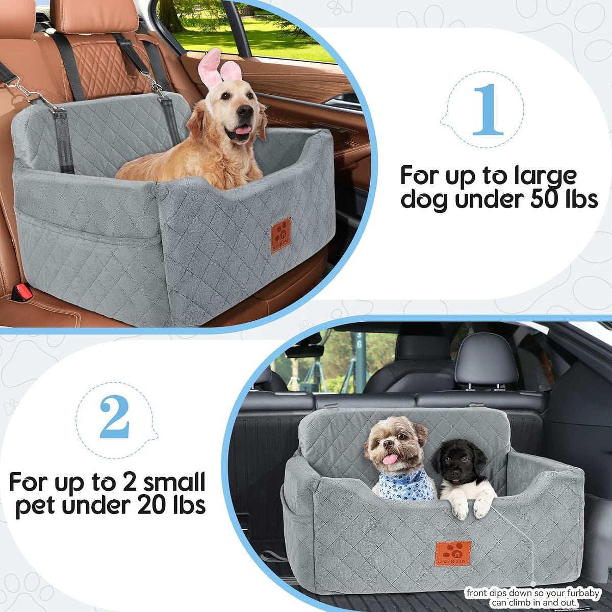 Dog Car Seat for Medium/Large Dog Under 50 lbs or 2 Small Dogs – Essentials for Dogs - Grey - image 4