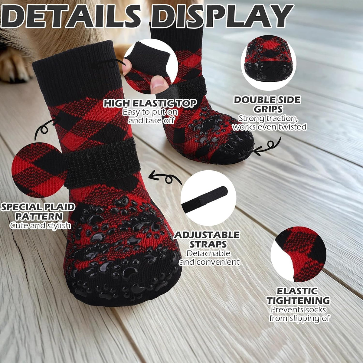 EXPAWLORER Dog Socks for Hot Pavement Summer to Prevent Licking Paws - M / Red&Black - image 3