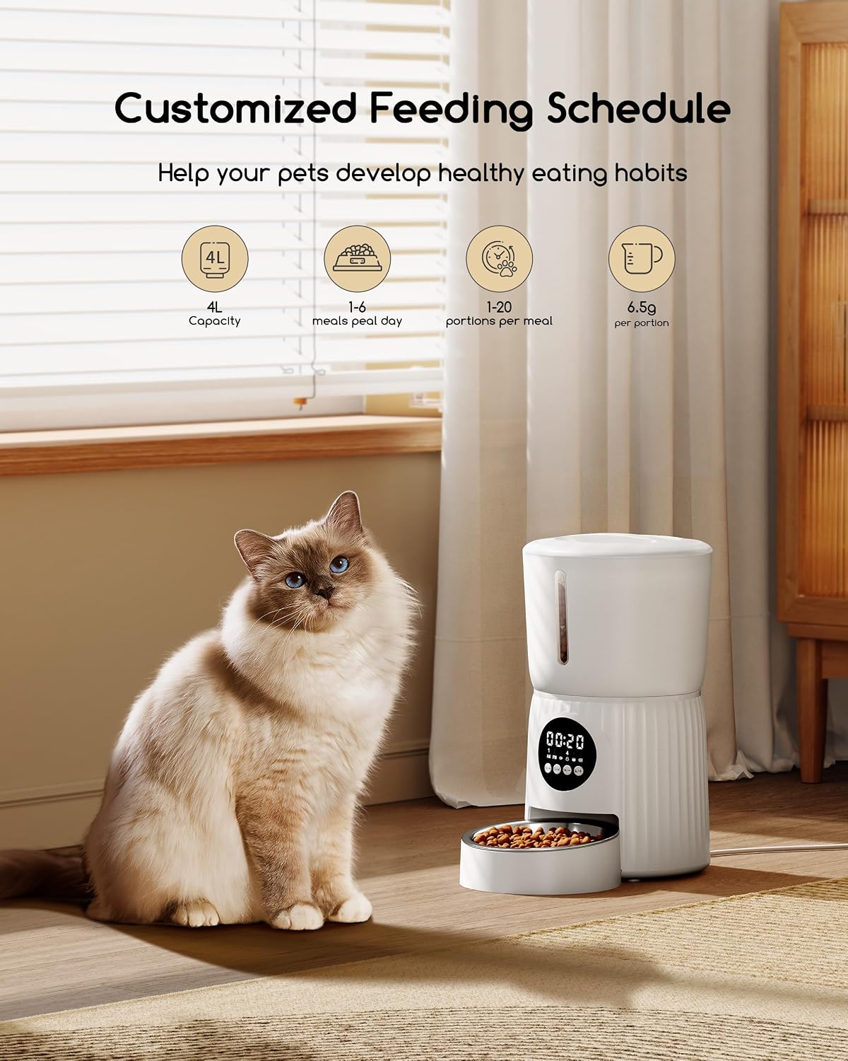 Faroro Automatic Cat Feeder, 1-6 Meals Per Day - White - image 2