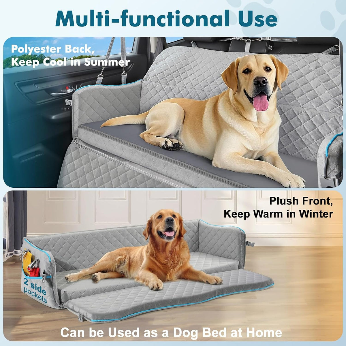 Dog Car Seat for Medium Dogs Up to 60 lb, Thick Cushion - Grey / XXL - image 4