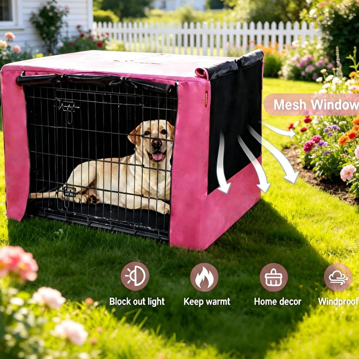 42-Inch Dog Crate Cover with Mesh, Waterproof Kennel Cover - 36.0"L x 23.0"W x 25.0"H / Pink - image 3
