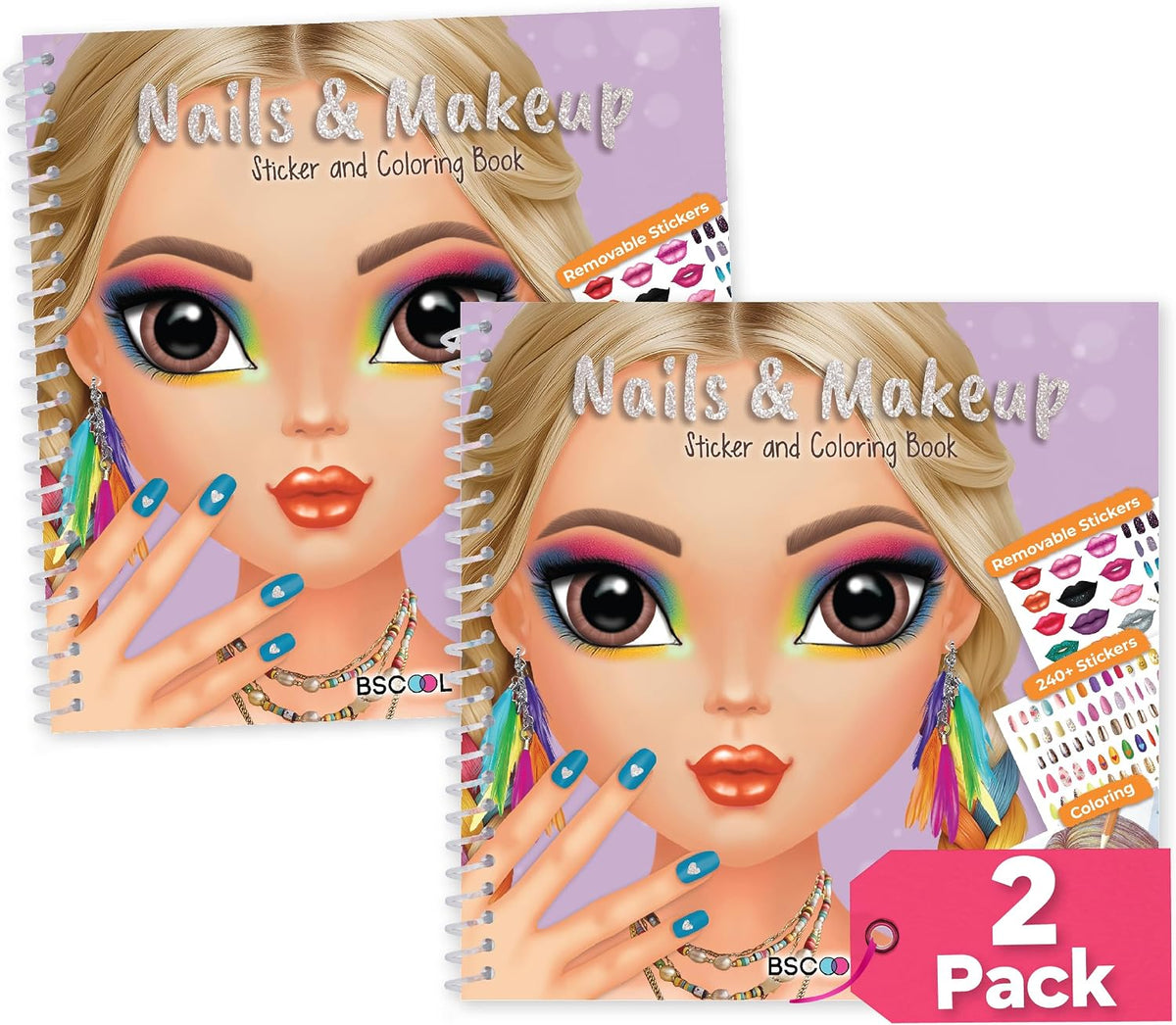 BSCOOL Nail Art Book for kids Stickers and Design Guides. - 2 PCS - Nails and Make Up