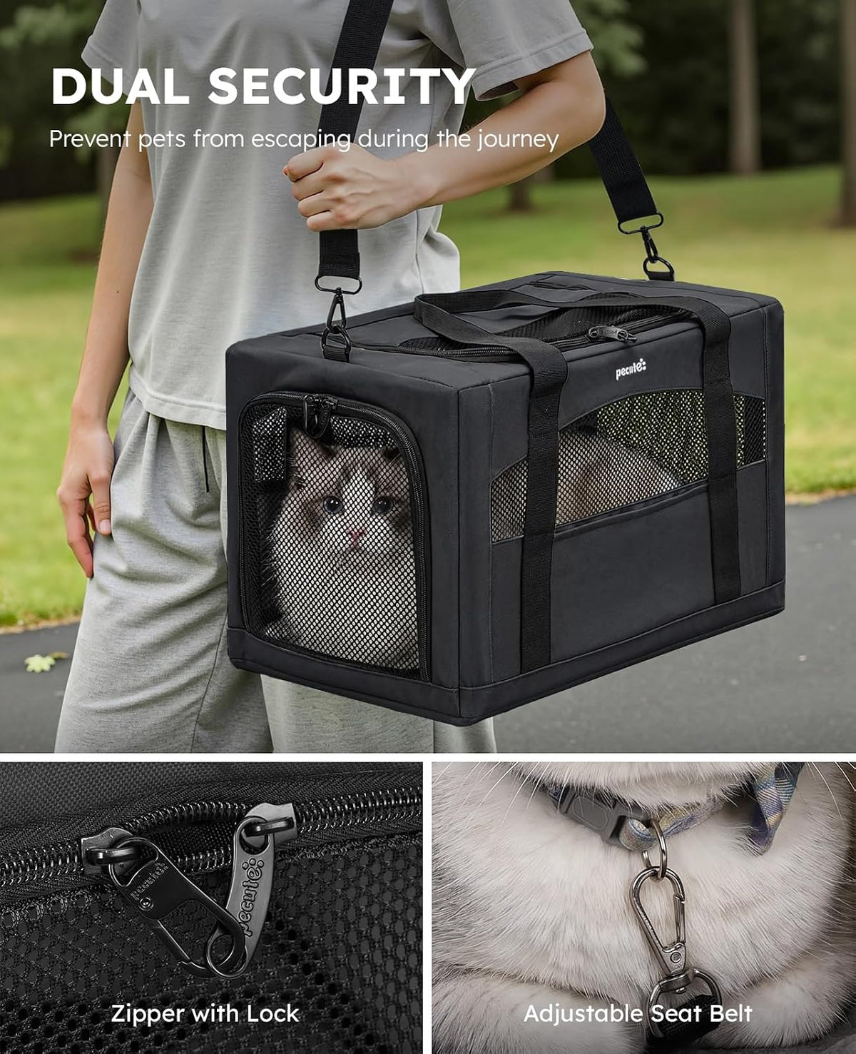 Pecute Cat Carrier Stable, Pet Carrier with Privacy Partition - Dark Gray / 18.5"L x 12.9"W x 11.8"H - image 3